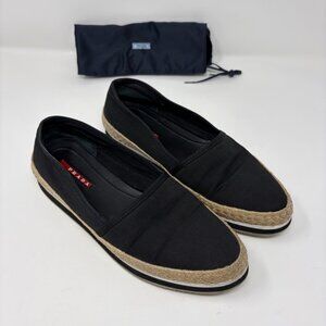 PRADA Sport Slip-On Espadrilles Womens 39 Black Canvas with Dust Bag